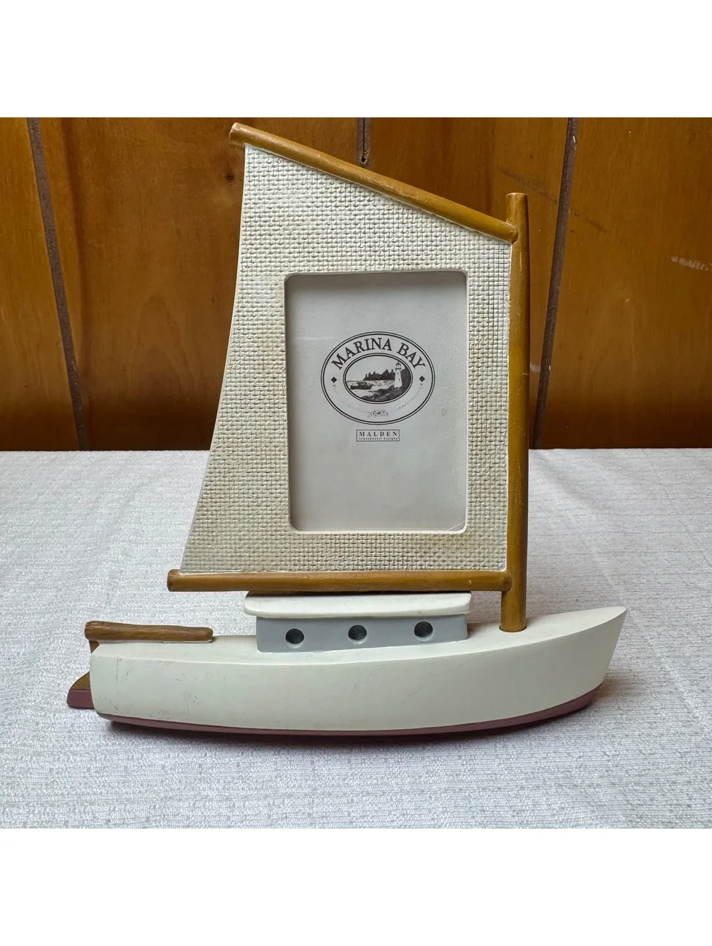 Vintage Malden Marina Bay Sailboat 3x4 Photo Frame Nautical Coastal Decor